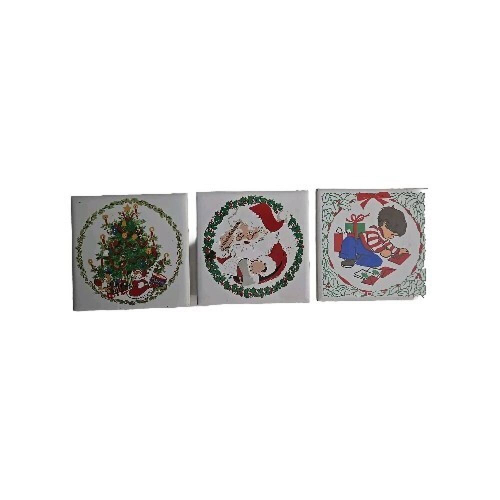 Jasco Vintage 1981 Ceramic Tile Christmas Trivets Approx 4 x 4 Lot of 3